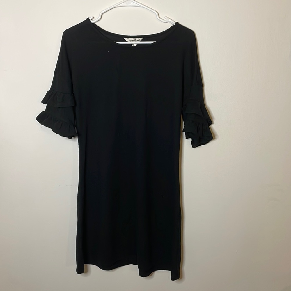 Soft Black Dress with Ruffle Sleeves